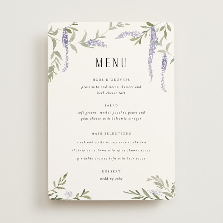 "Enchanted Evening" - Menus in Lavender by Design Lotus - Front