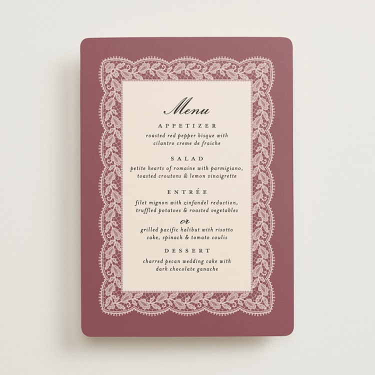 "Chantilly" - Menus in Mauve by Erica Krystek - Front