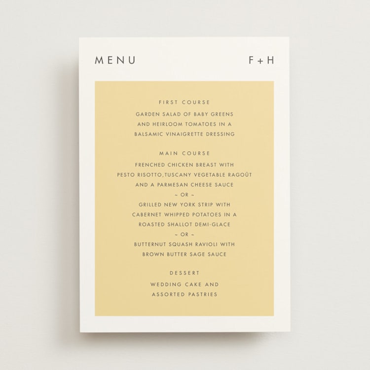 "Colorfield" - Menus in Buttercup by Snow and Ivy - Front
