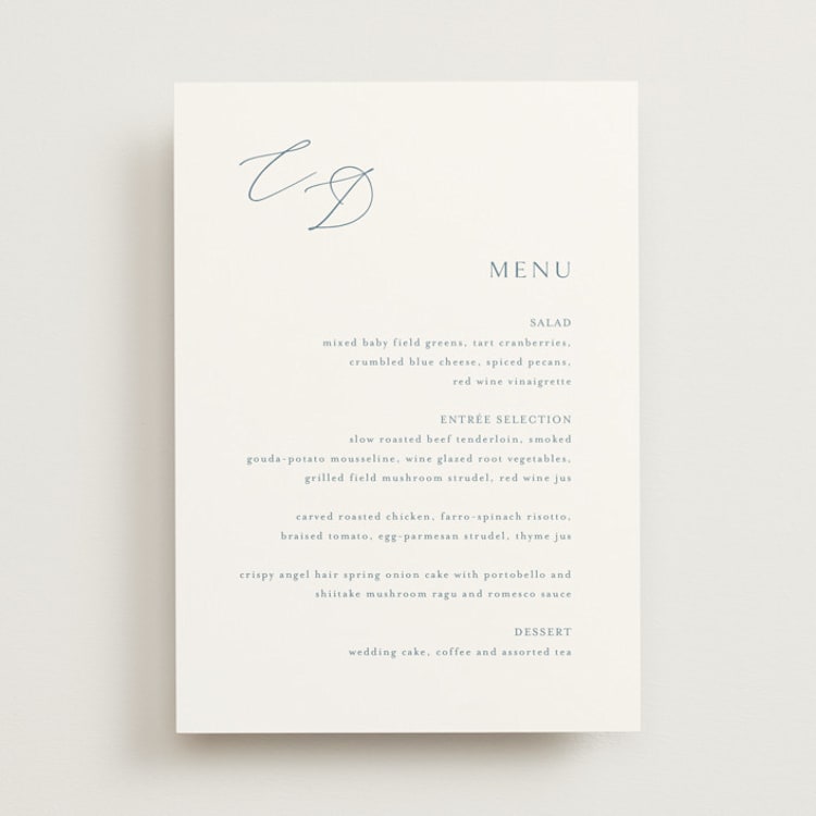 "Graceful" - Menus in Dusty Blue by Jennifer Postorino - Front