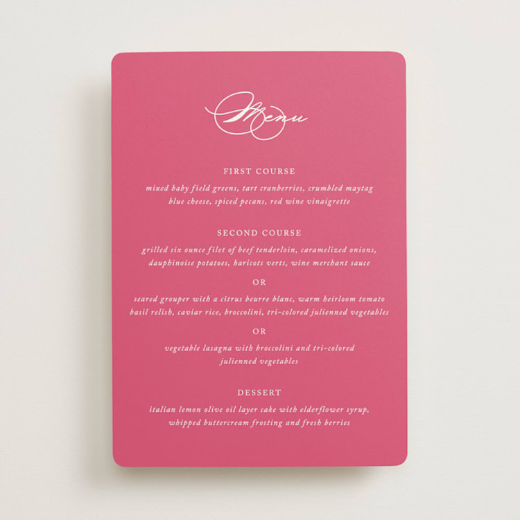 "Everlasting" - Menus in Carnation by Jennifer Postorino - Front