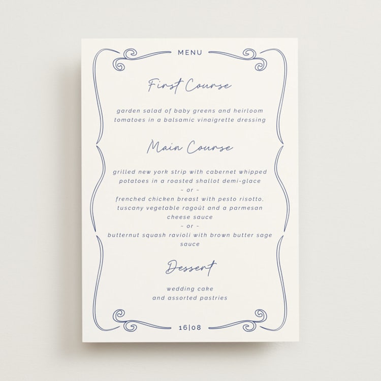 "Santorini" - Menus in Cerulean by Zani van Zyl - Front