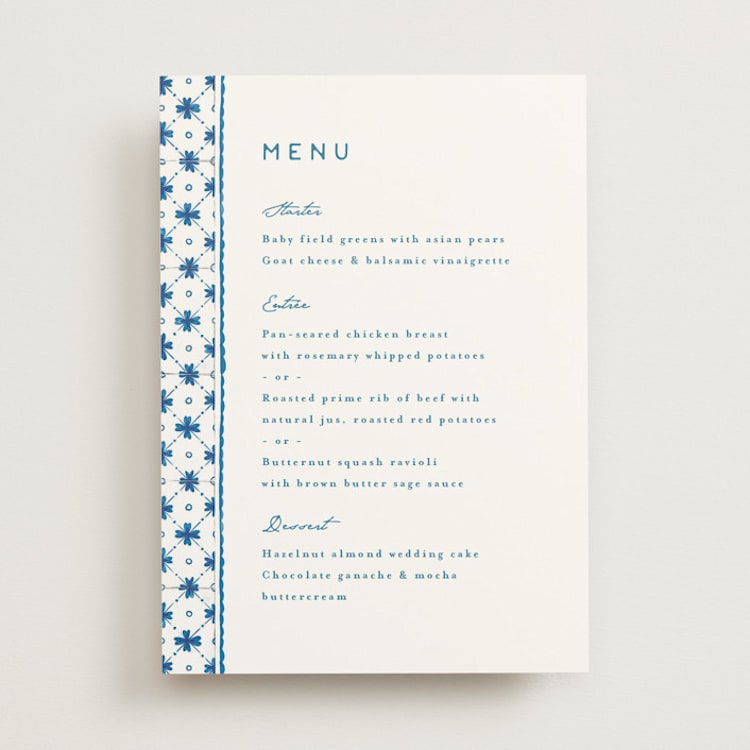 "watercolor tile" - Menus in Navy by Anastasia Makarova - Front