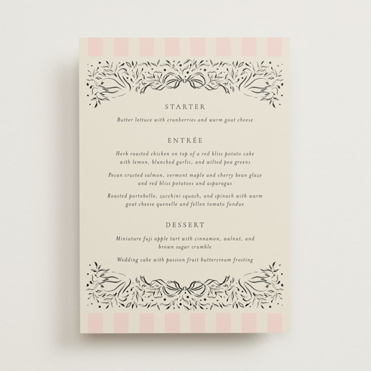 "Hand Illustrated Crest" - Menus in Peony by Jackie Crawford - Front