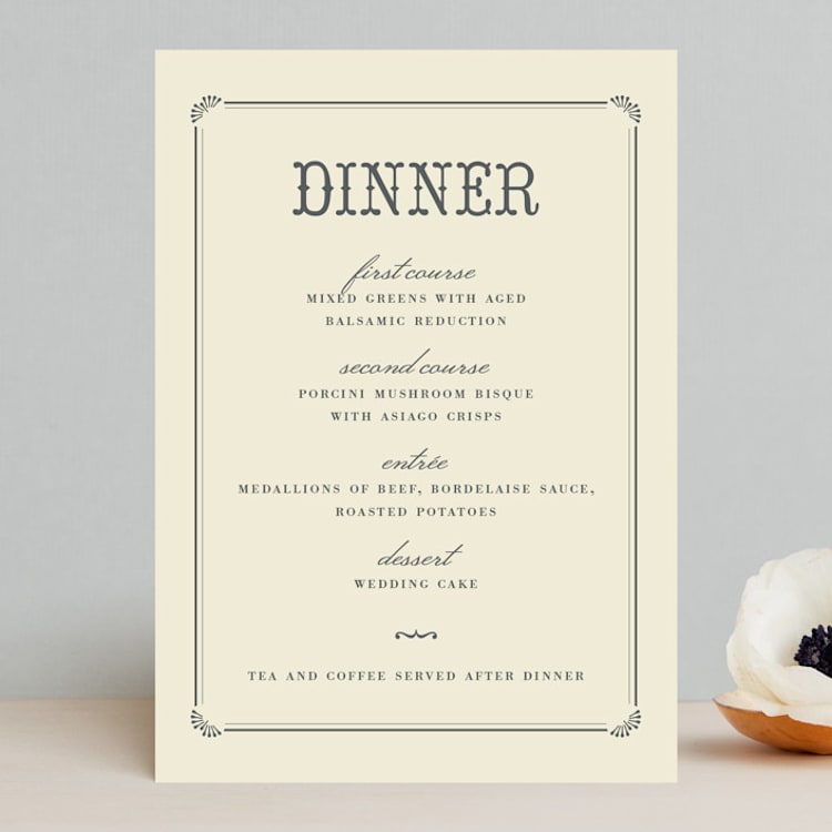 "Stache + Kiss" - Menus in Creme by Penelope Poppy - Front