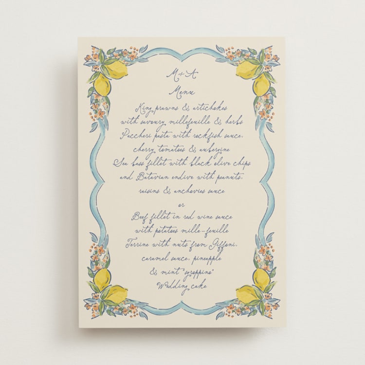 "Amalfi Coast Wedding" - Menus in Aqua by Chris Griffith - Front