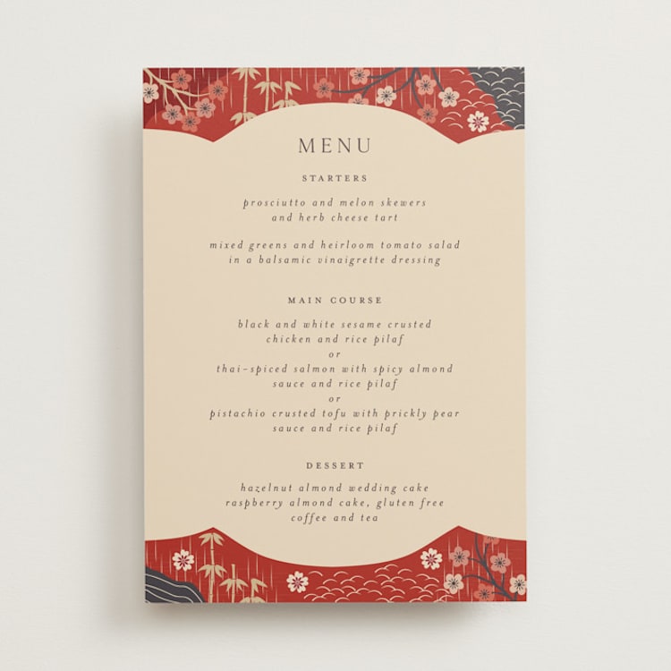 "Japanese Textile" - Menus in Rose by Jennifer Holbrook - Front