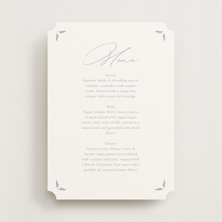 "Ocean Dreams" - Menus in Pale Cerulean by Sabrin Deirani - Front