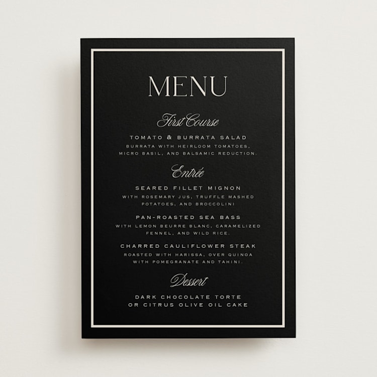 "Galleria" - Menus in Onyx by Laura Hankins - Front