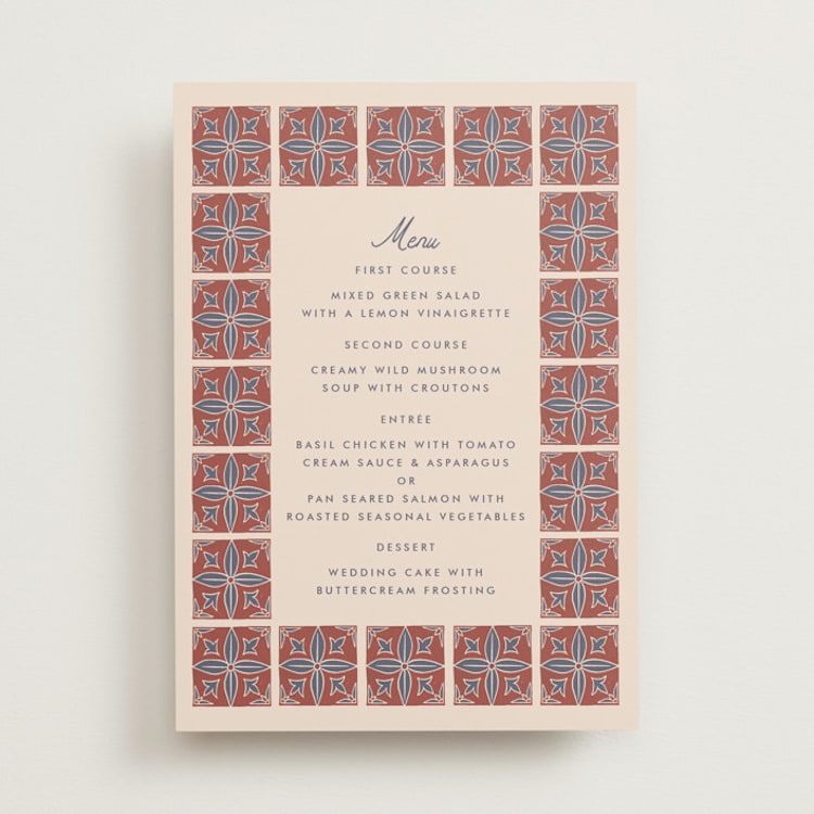 "Block Print Tile" - Menus in Terracotta by Katharine Watson - Front