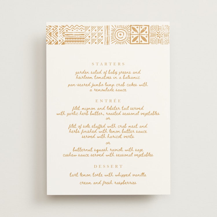 "Tribal Rythm" - Menus in Amber by Selima Akhter - Front