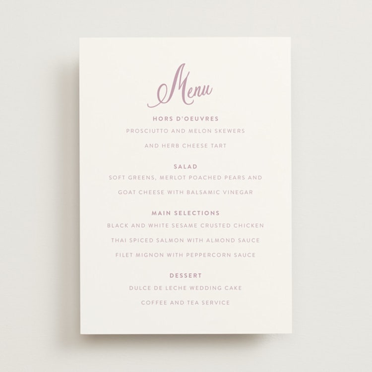 "Lavender Dreams" - Menus in Lilac Dreams by Design Lotus - Front