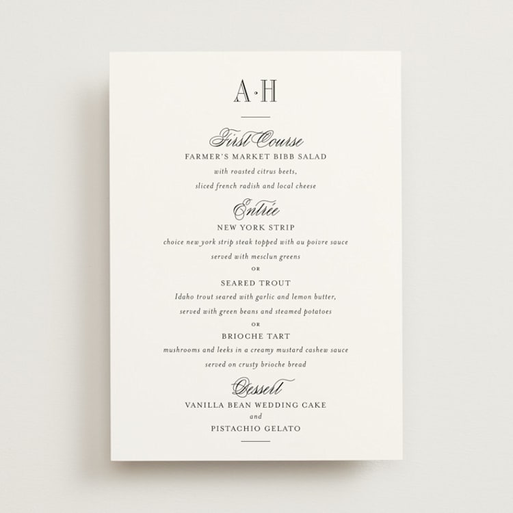 "Hepburn" - Menus in Tuxedo by Megan Davis - Front
