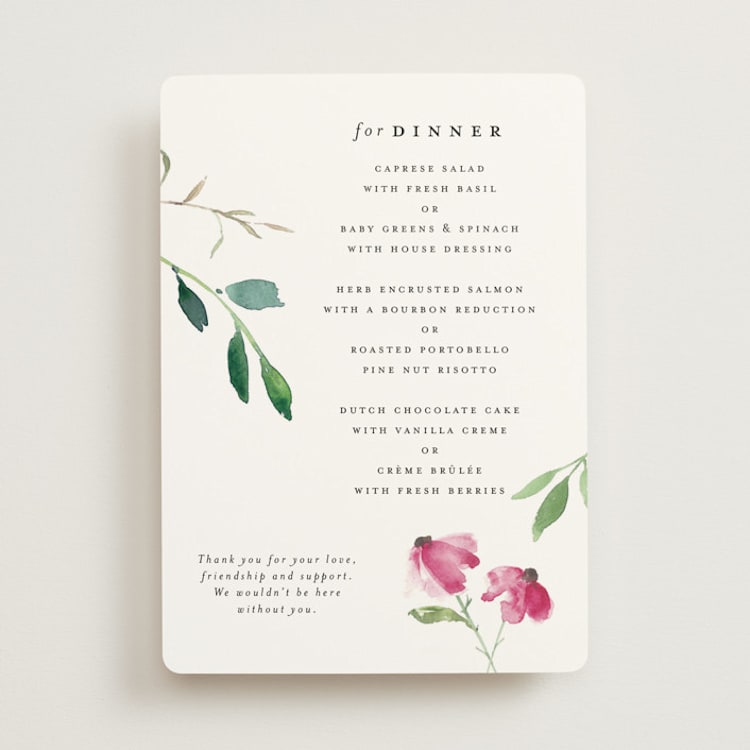 "Spring Wildflowers" - Menus in Pink Floral by Mere Paper - Front