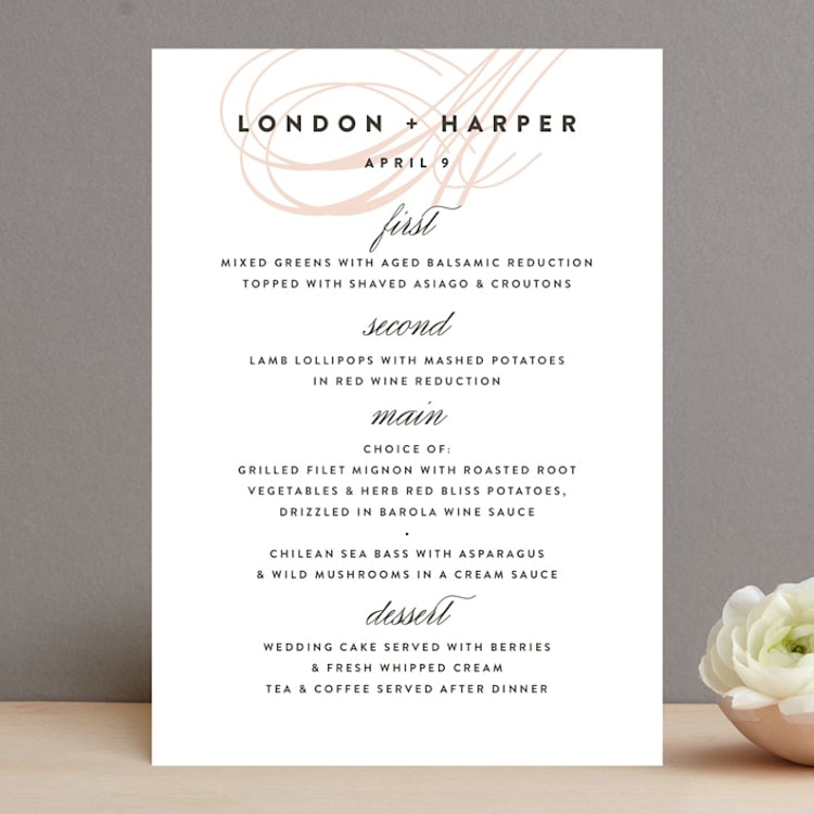 "Twirl Monogram B" - Menus in Blush by Ariel Rutland - Front