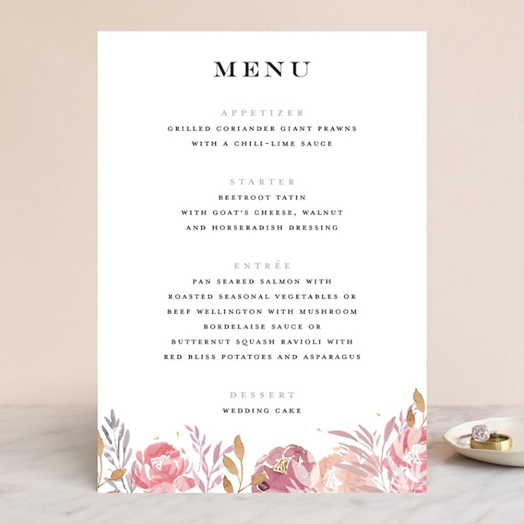 "Grand Bloom" - Menus in Mauve by Bonjour Paper - Front