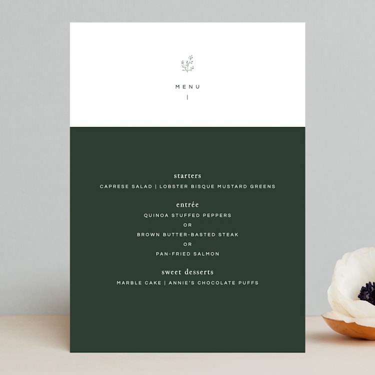 "A Dash of Delight" - Menus in Pine Needle by Bramble Studio - Front