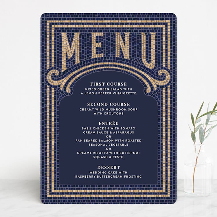 "Mosaic" - Menus in Navy by GeekInk Design - Front