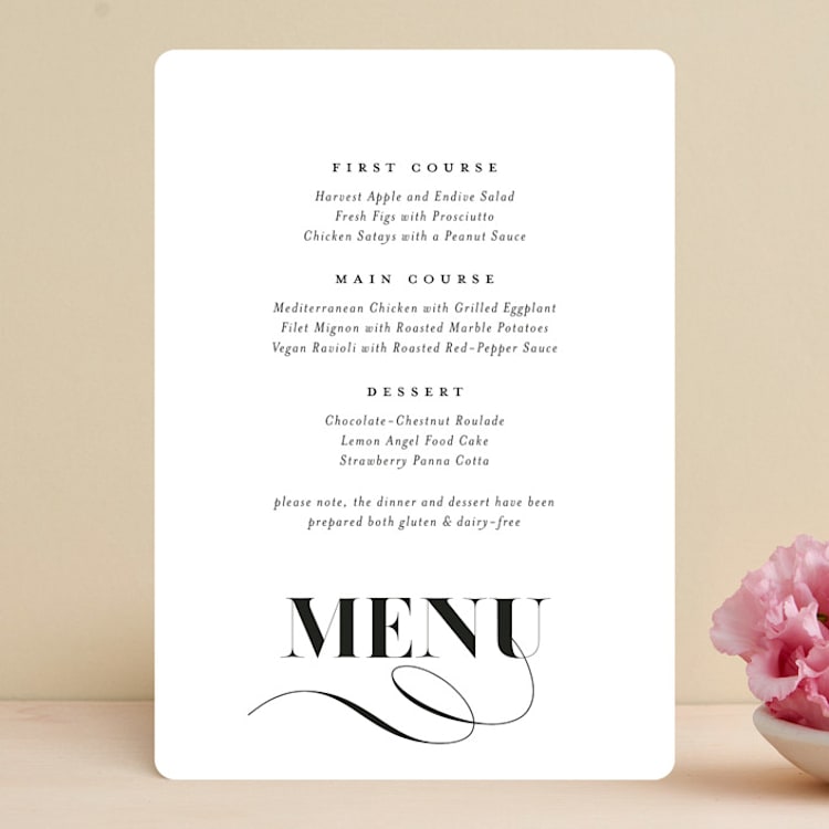 "whimsical ampersand" - Menus in Black Tie by Laura Hamm - Front