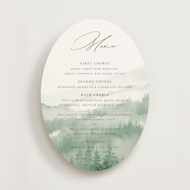 "Over the mountains" - Menus in Fern by Helen Halik - Front