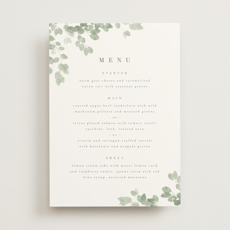 "Vining" - Menus in Eucalyptus by Kristie Kern - Front