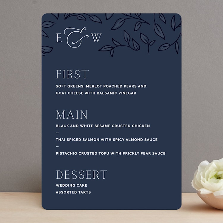 "Forever Intertwined" - Menus in Navy by Lindsay Stetson Thompson - Front