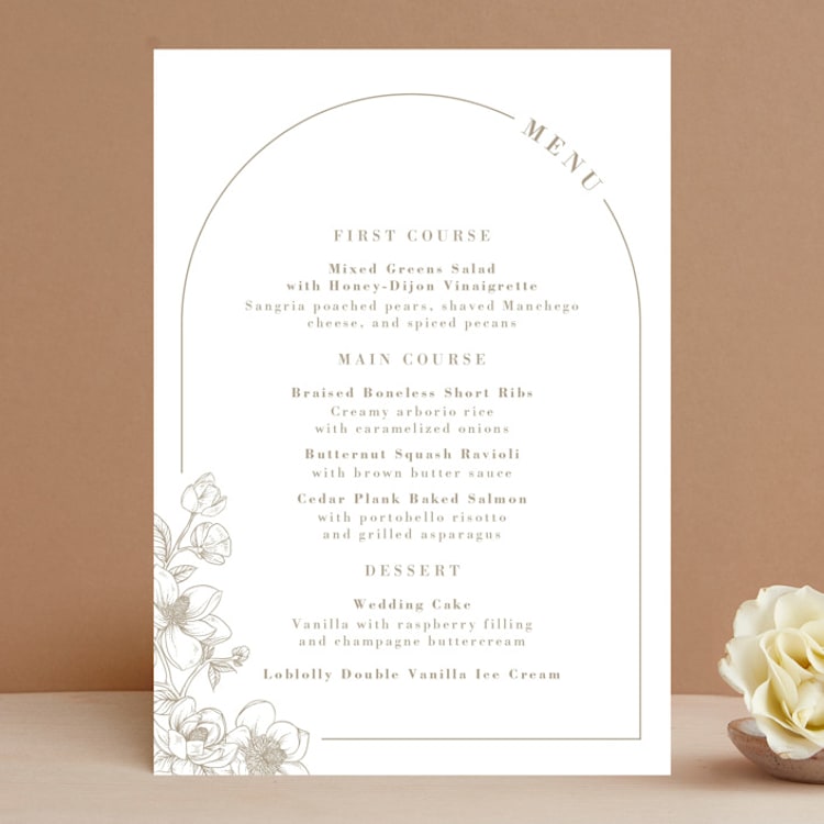 "Floral Ampersand Monogram" - Menus in Toffee by Amanda Day - Front
