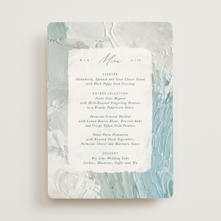 "Tidal Wave" - Menus in Aqua by Hooray Creative - Front