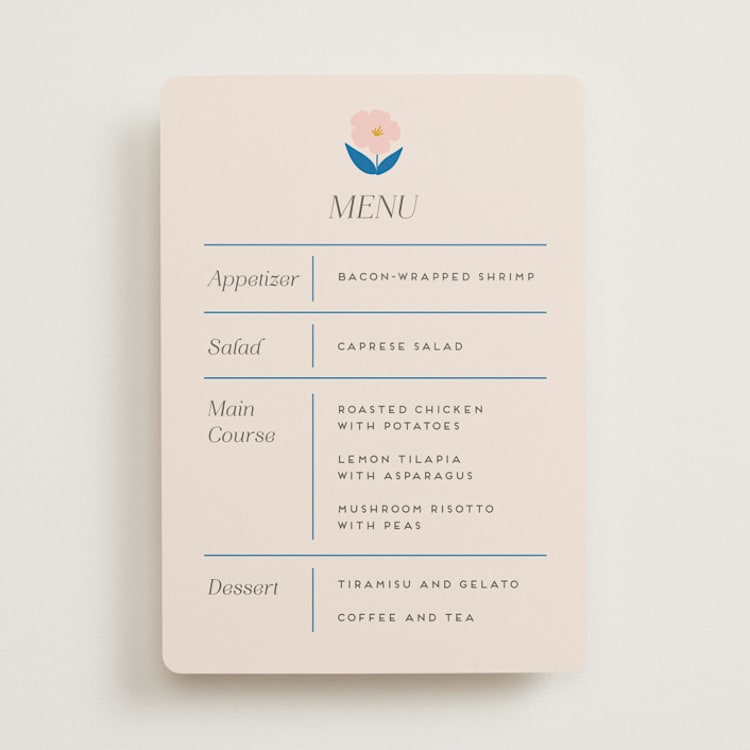 "Blossoms Abound" - Menus in Cobalt by Genna Blackburn - Front