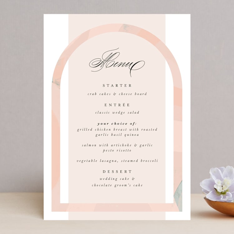 "Marbled Arch" - Menus in Peach by Anna Elder - Front