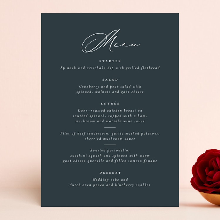 "Modern Vintage" - Menus in Jade by Emily Betts - Front