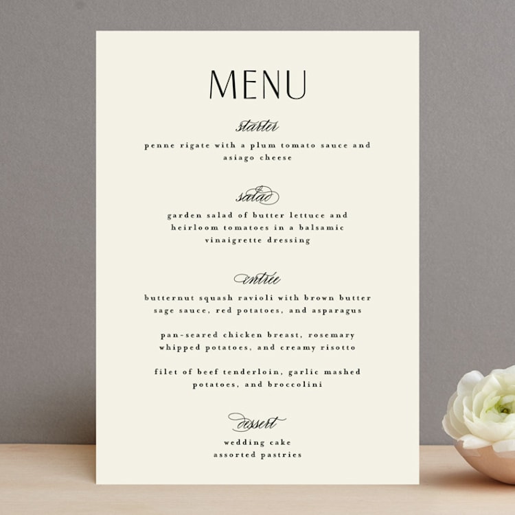 "Elegant Type" - Menus in Cream by Louise Kay - Front