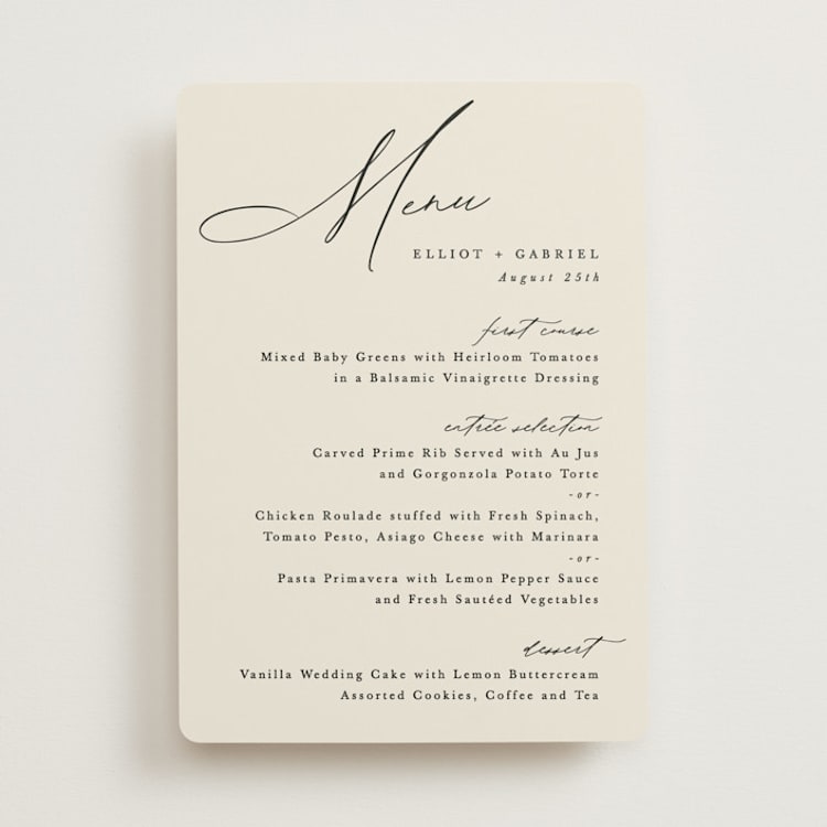 "Scripted Names" - Menus in Ecru by Hooray Creative - Front