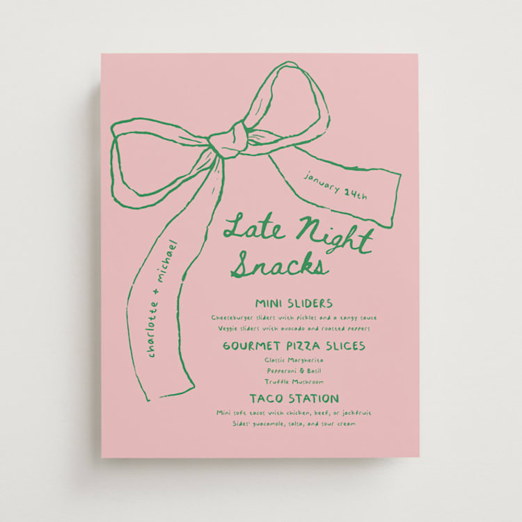 "Just the ribbon" - Menu Signs in Strawberry by Vera Lim - Front