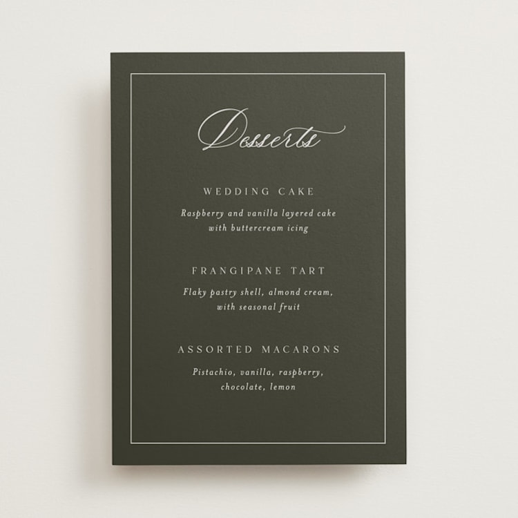 "Refined" - Menu Signs in Olive by Nicole Walsh - Front