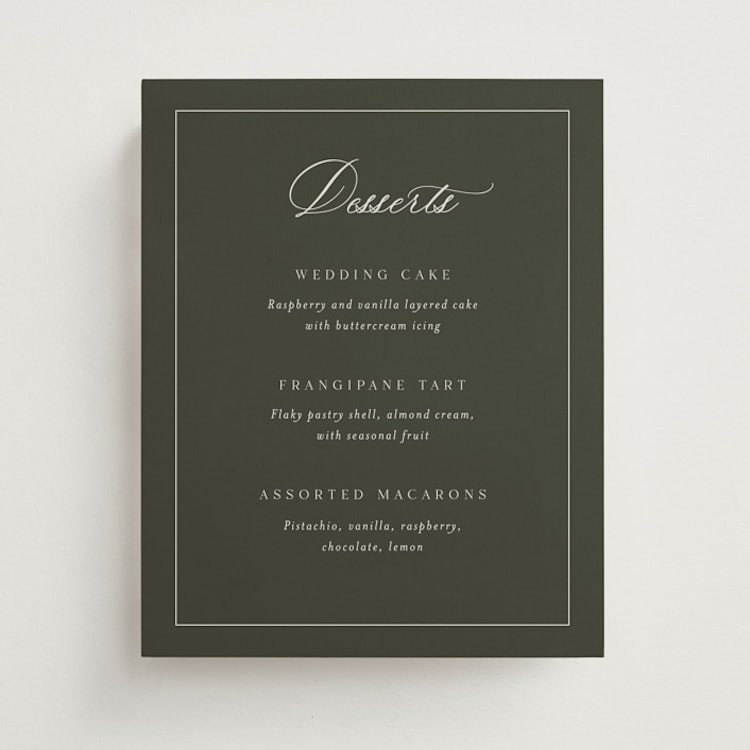 "Refined" - Menu Signs in Olive by Nicole Walsh - Front