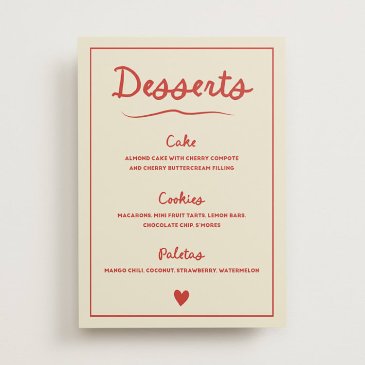 "Big Heart Wedding" - Menu Signs in Cherry by Ani Somi - Front