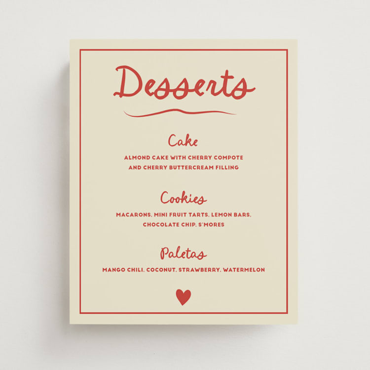 "Big Heart Wedding" - Menu Signs in Cherry by Ani Somi - Front