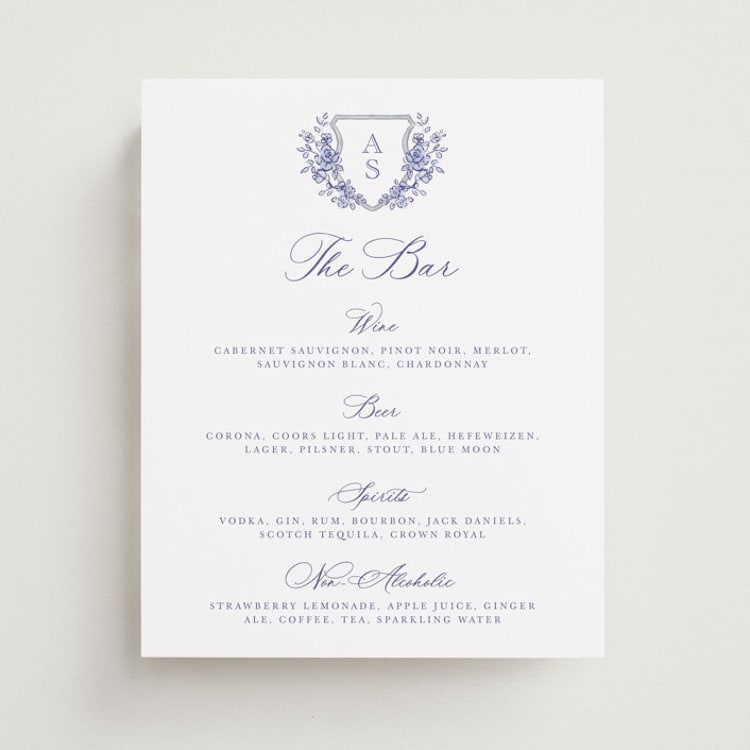 "watercolor flowers crest" - Menu Signs in Dusty Blue by Cass Loh - Front