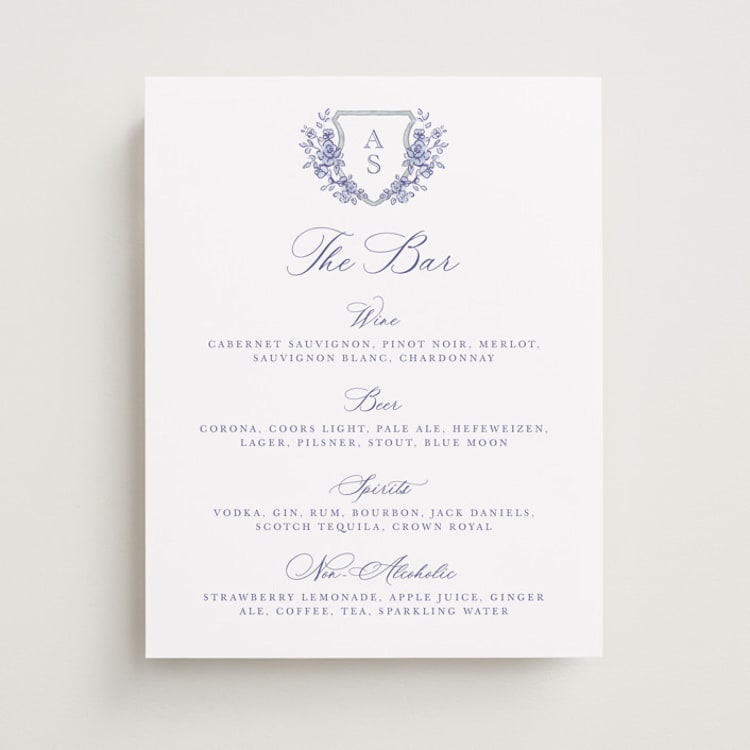 "watercolor flowers crest" - Menu Signs in Dusty Blue by Cass Loh - Front