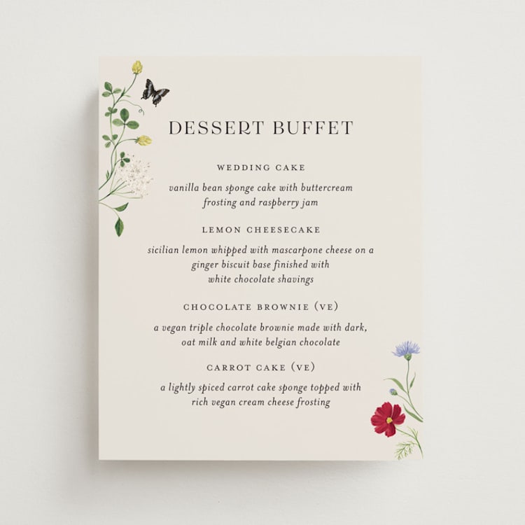 "Wild meadow" - Menu Signs in Elder Flower by Sarah Knight - Front