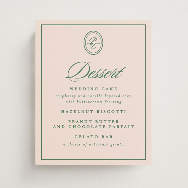 "Scripted" - Menu Signs in Emerald by Creo Study - Front