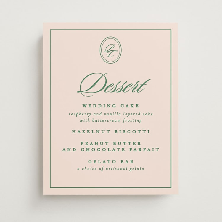 "Scripted" - Menu Signs in Emerald by Creo Study - Front