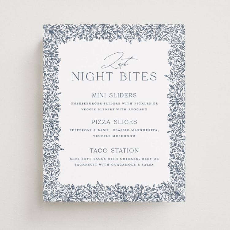 "Hummingbird Botanicals" - Menu Signs in Provincial Blue by Erin Deegan - Front