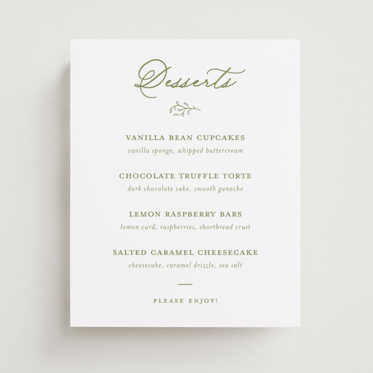 "Garden Script" - Menu Signs in Pistachio by Katherine Moynagh - Front