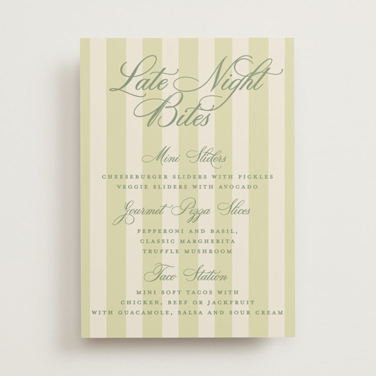 "Heirloom" - Menu Signs in Citrine by Creo Study - Front