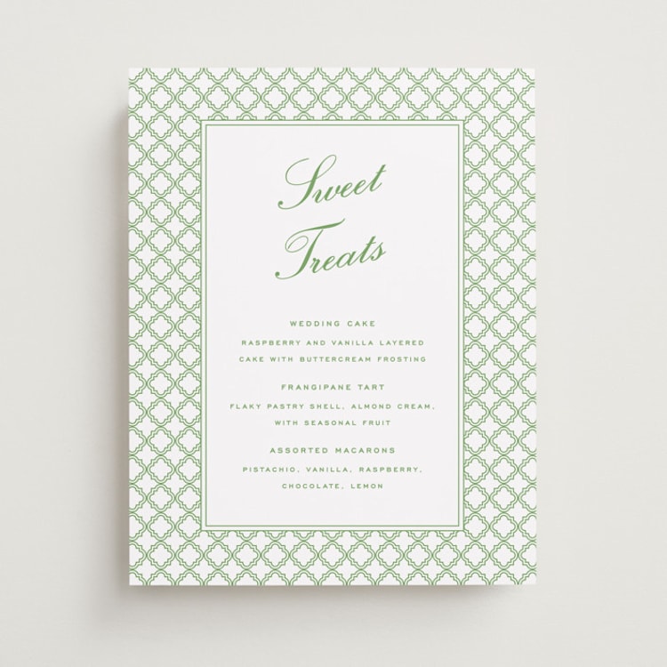 "Garden Trellis" - Menu Signs in Sage by Angela Garrick - Front