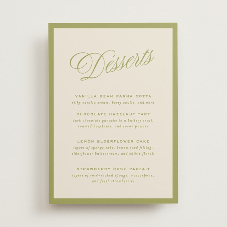 "rory" - Menu Signs in Olive by Ellen Schlegelmilch - Front