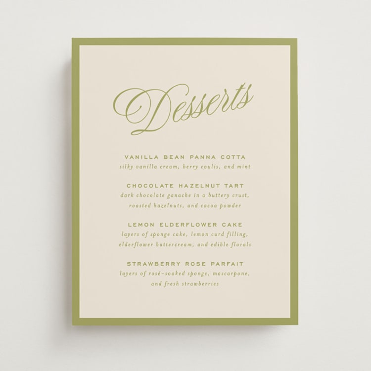 "rory" - Menu Signs in Olive by Ellen Schlegelmilch - Front