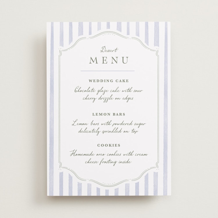 "Delicate Vines" - Menu Signs in Periwinkle by Kristen Smith - Front